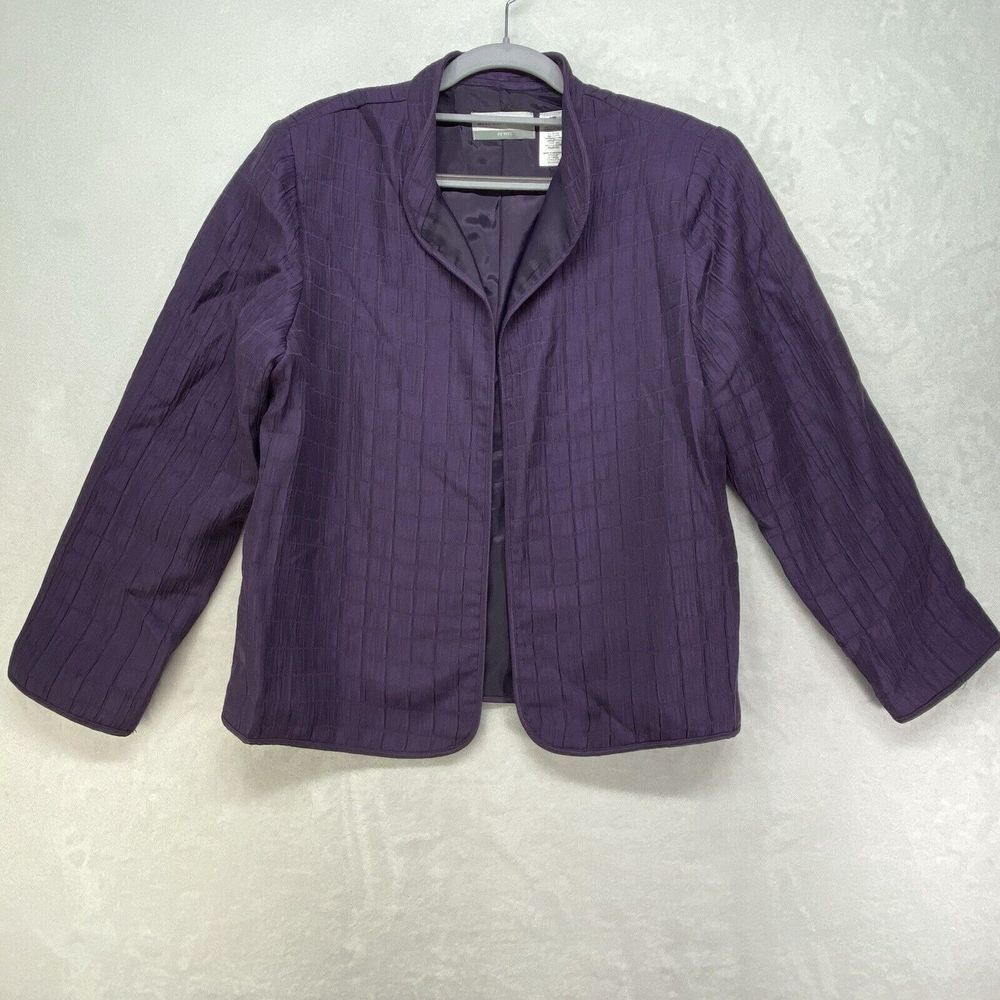 Alfred Dunner Suit Jacket Blazer Womens 12P Purple Long Sleeve Open Front‎